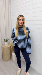 Mohair Stripe Baggy Sleeve Jumper - BLUE