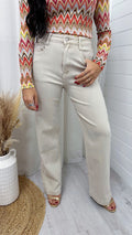 Straight Leg High Waisted Jeans - BEIGE