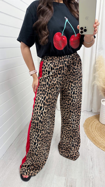 Red Stripe Leopard Print Trousers