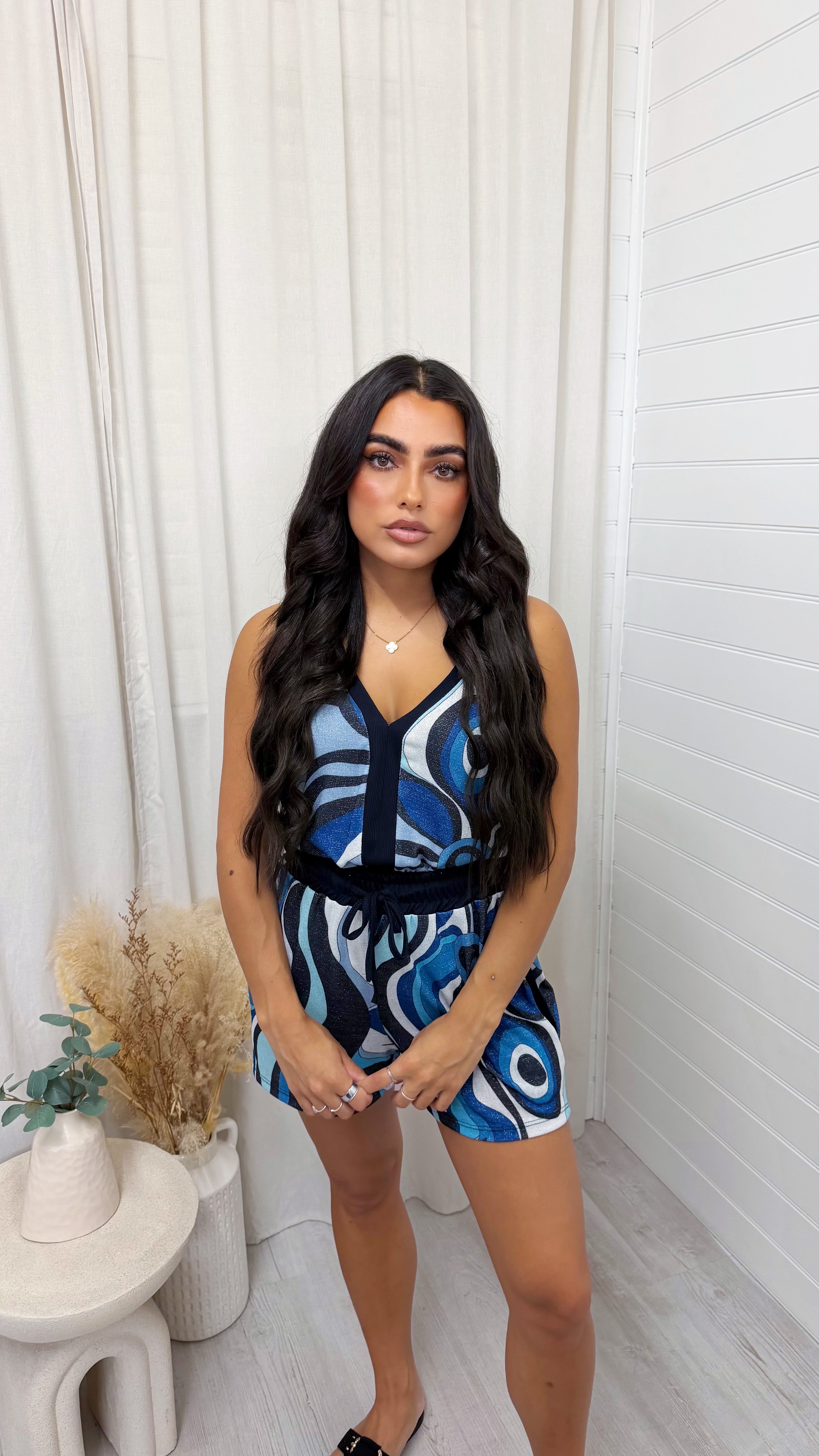 Swirly Shimmer Vest Top and Shorts Co-Ord - BLUE