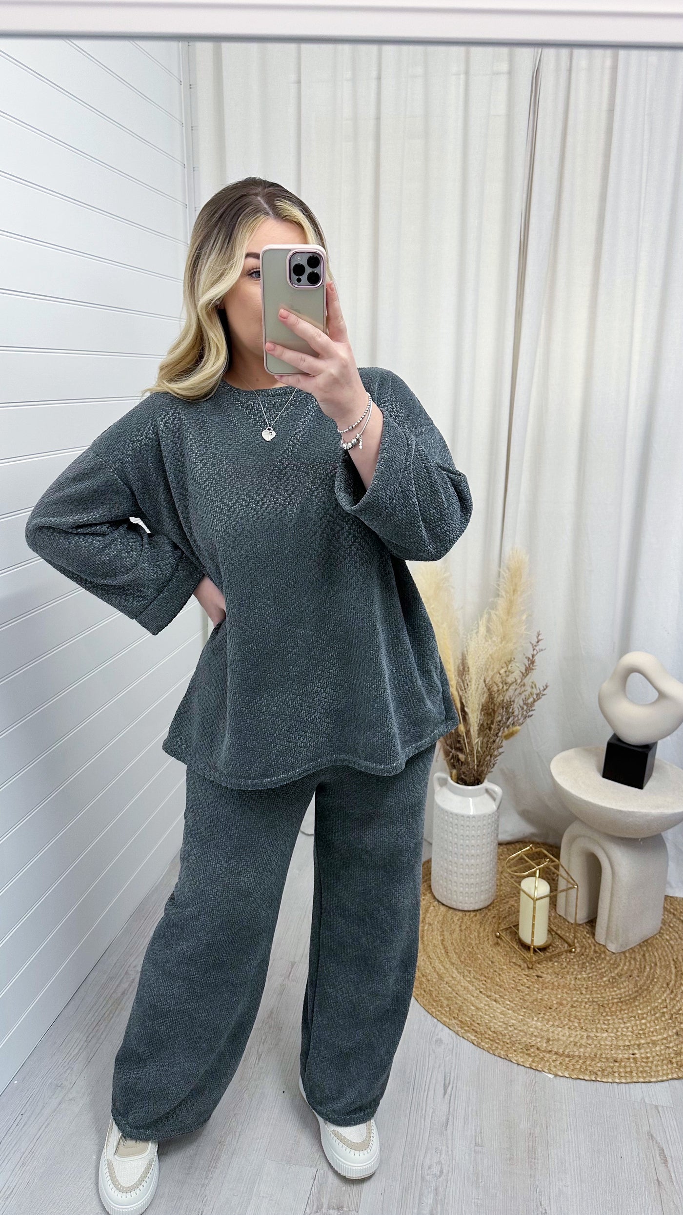 PLUS Velvet Top and Trouser Lounge Set - GREY