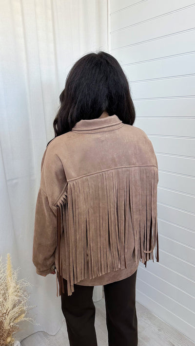 Suede Tassel Trim Jacket - BEIGE
