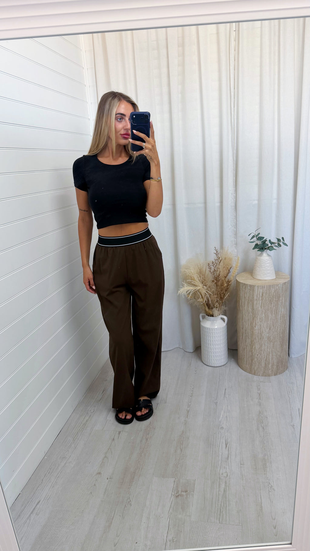 Boxer Waistband Stretchy Trousers - BROWN