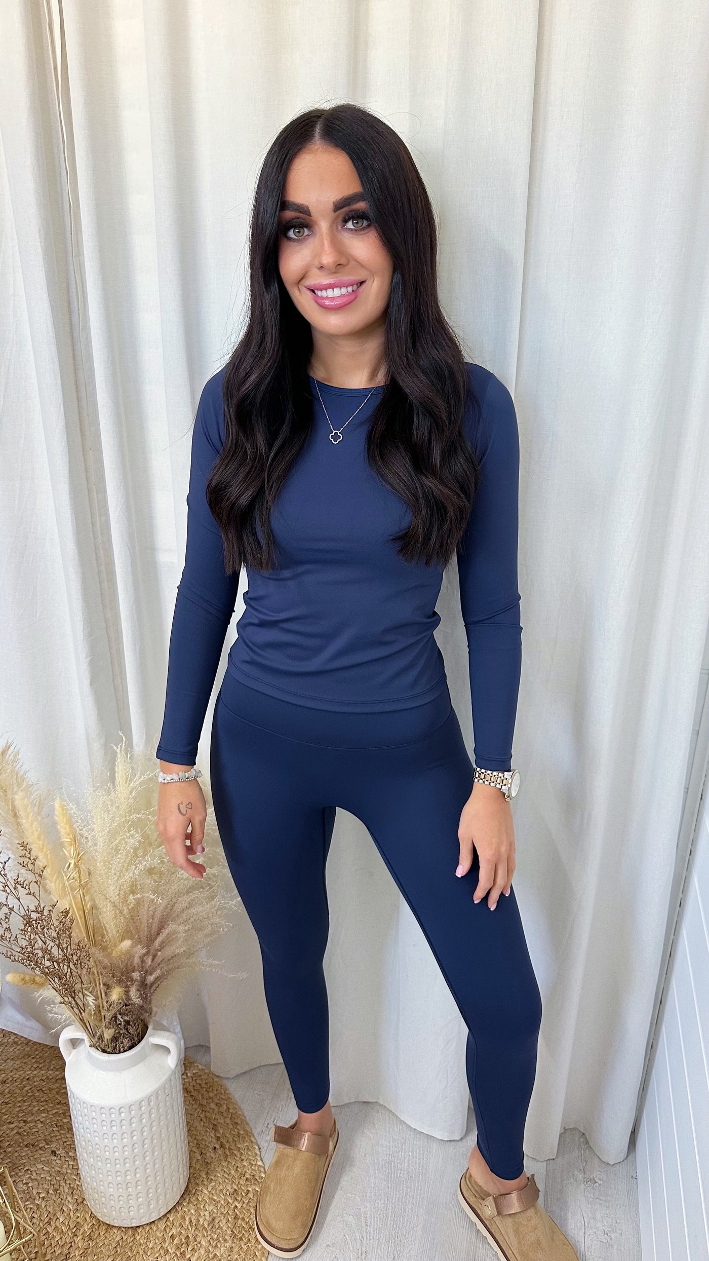 Long Sleeve Top and Leggings Activewear Set - NAVY