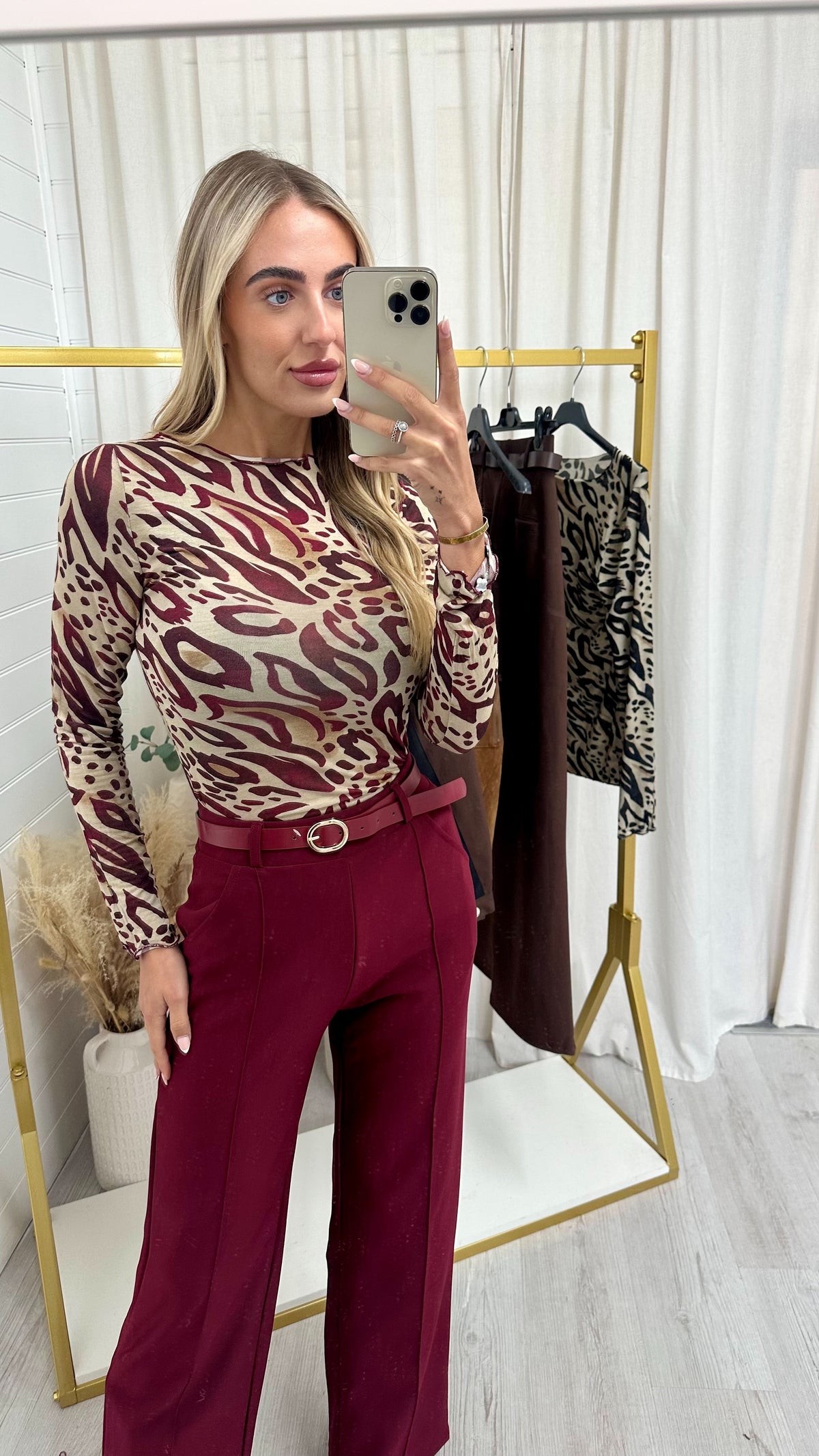 Animal Print Mesh Top - WINE