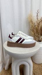 Platform Gum Sole Stripe Trainers - GREY/BURGUNDY
