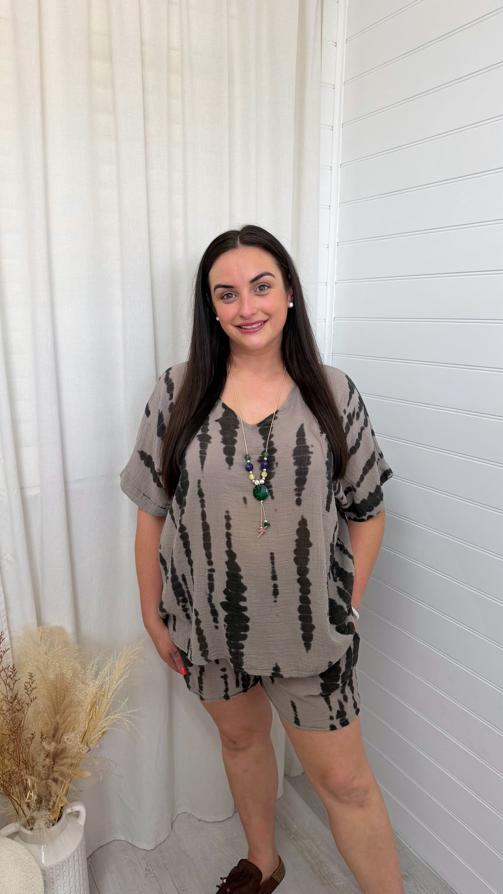 PLUS Tie Dye Cheesecloth Top and Shorts Co-Ord - BROWN