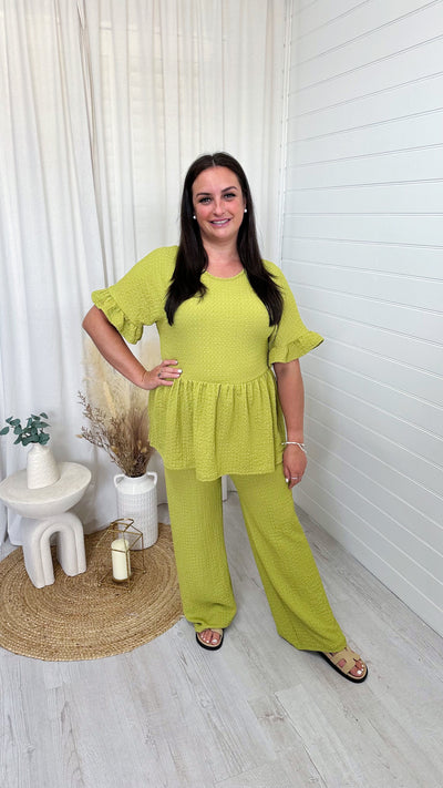 PLUS Peplum Cheesecloth Co-Ord - LIME