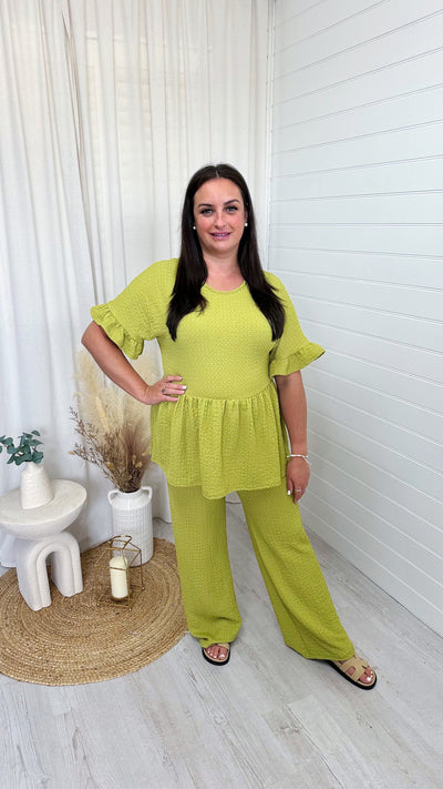 PLUS Peplum Cheesecloth Co-Ord - LIME