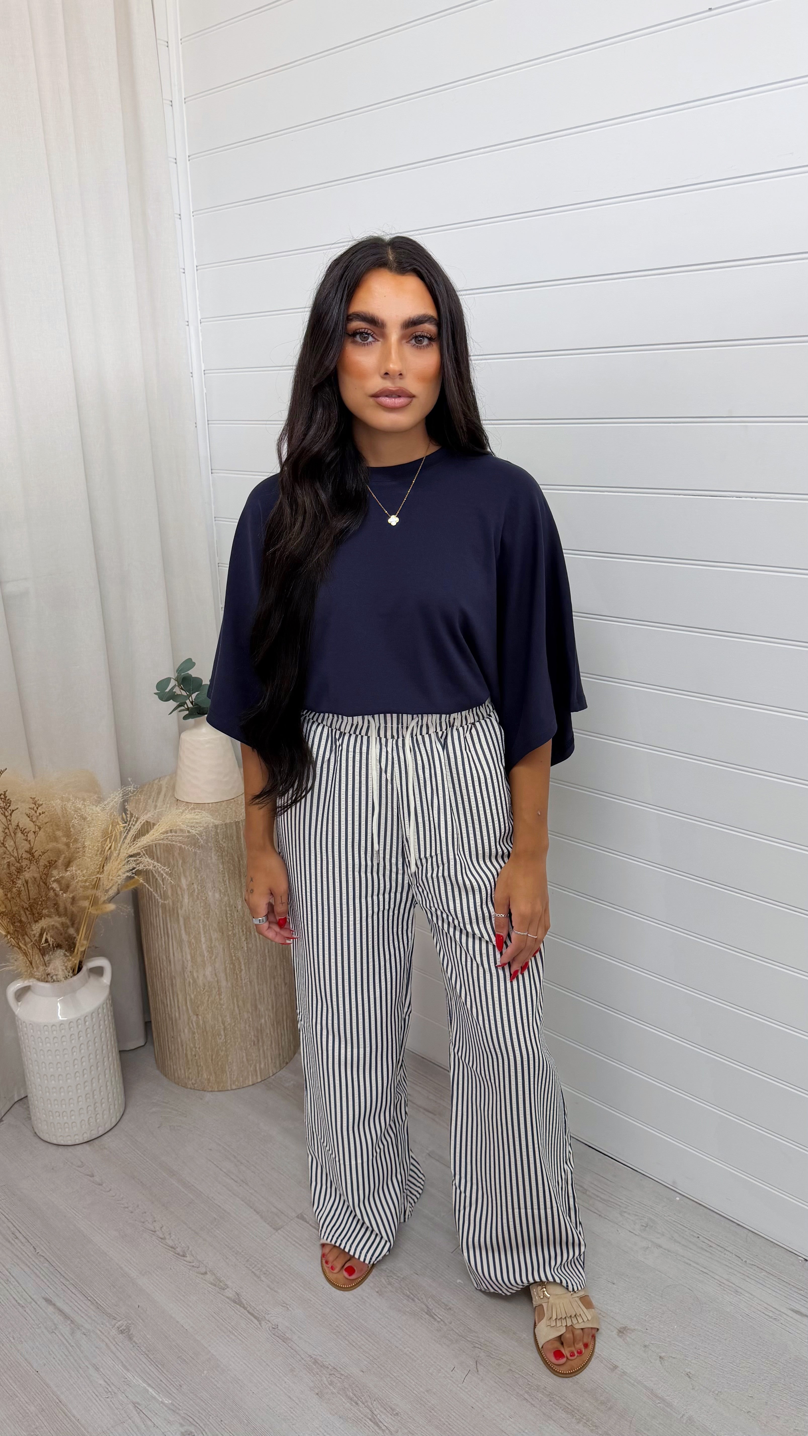 Box Sleeve Soft Cotton T-Shirt - NAVY