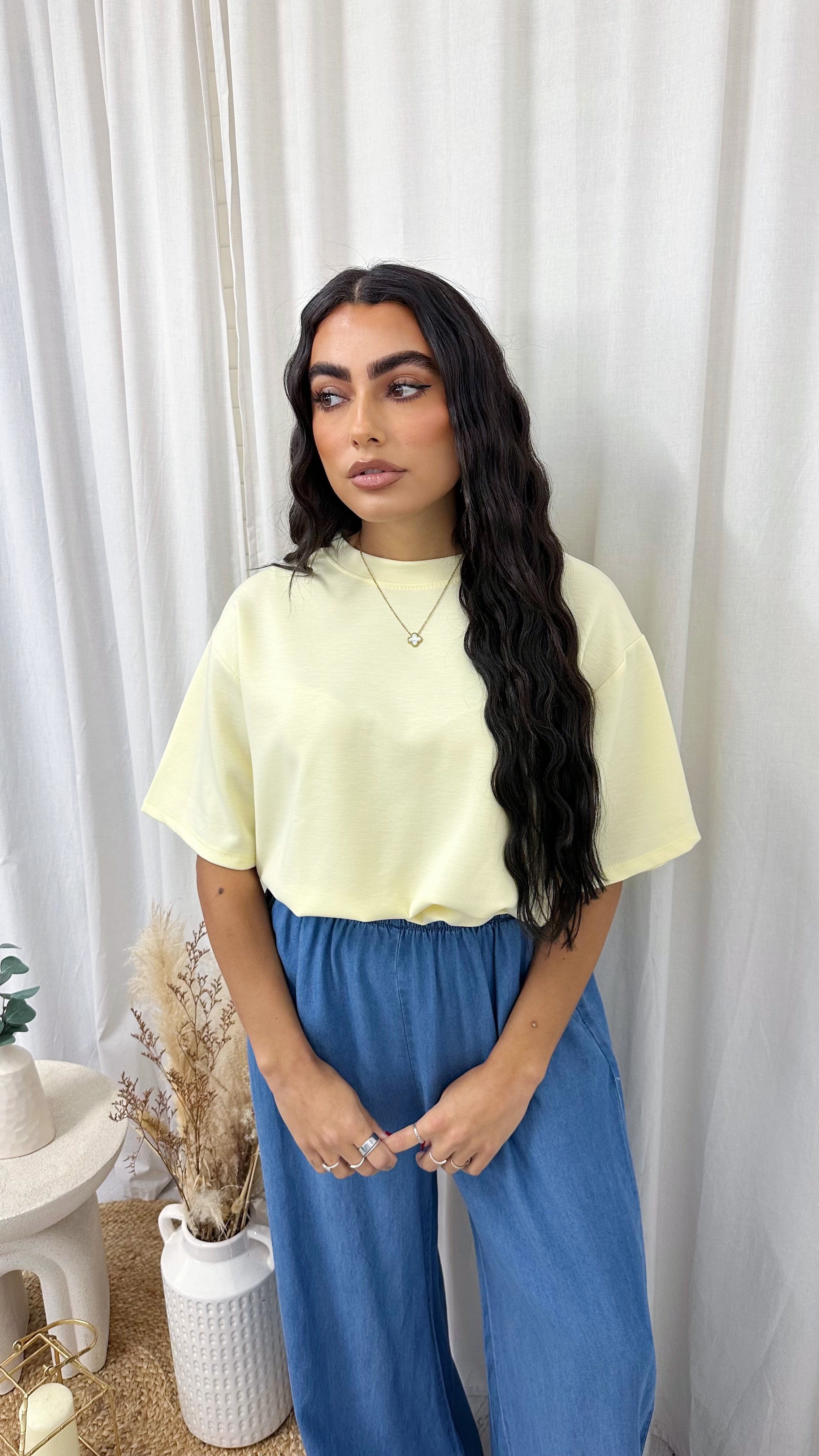 Short Sleeve Gathered Crop T-Shirt - LEMON