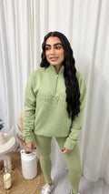 New York Embossed Half Zip Sweatshirt - SAGE