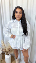 Embroidered Floral Shirt and Shorts Co-Ord - WHITE