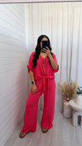 Tie Knot Button Top and Trousers Co-Ord - CORAL