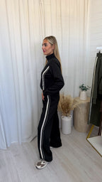 Contrast Stripe Jacket and Joggers Tracksuit - BLACK