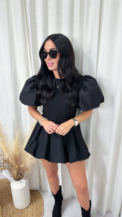 Puff Ball Mini Dress - BLACK