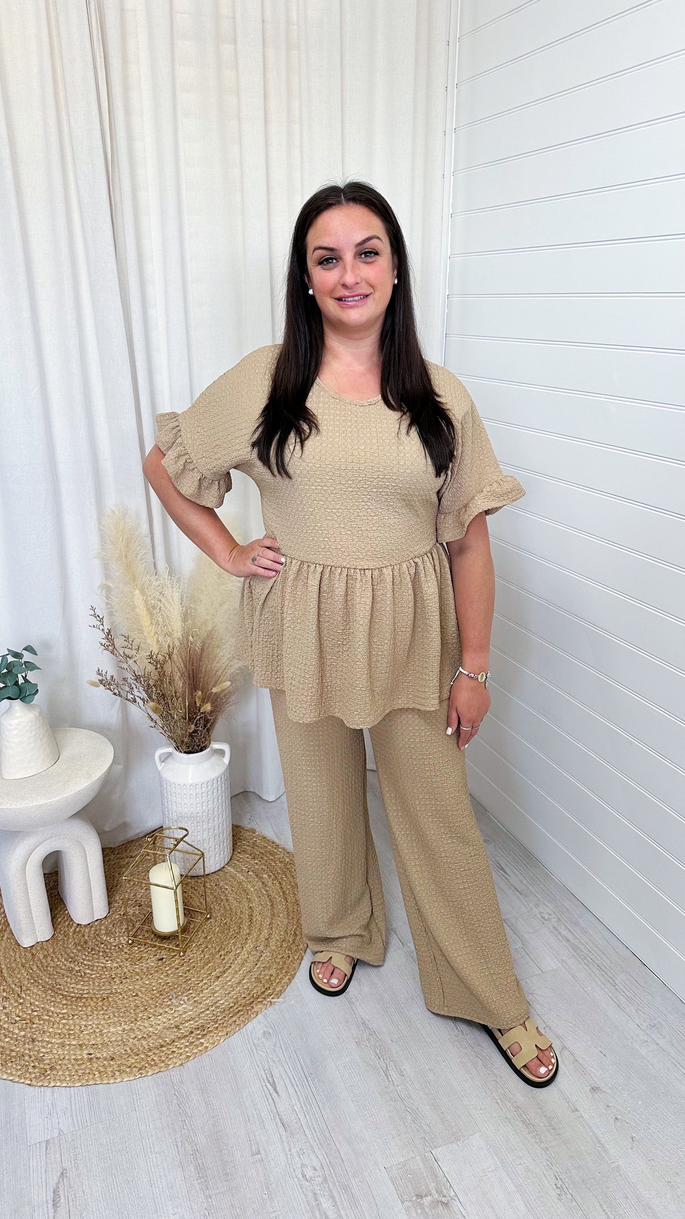 PLUS Peplum Cheesecloth Co-Ord - TAUPE
