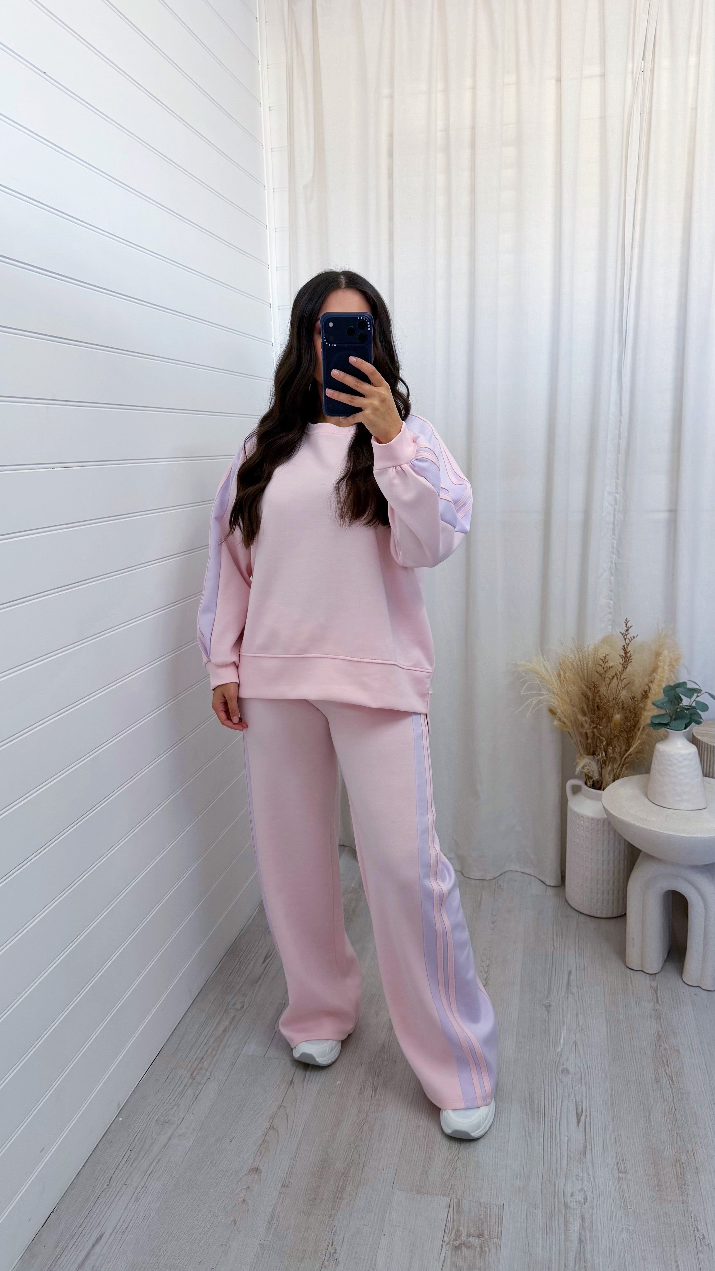 Chunky Stripe Sweatshirt and Joggers Tracksuit - PINK