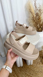 Chunky Velcro Strap Sandals - TAUPE