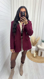 Tailored Insert Hooded Blazer - WINE/CREAM