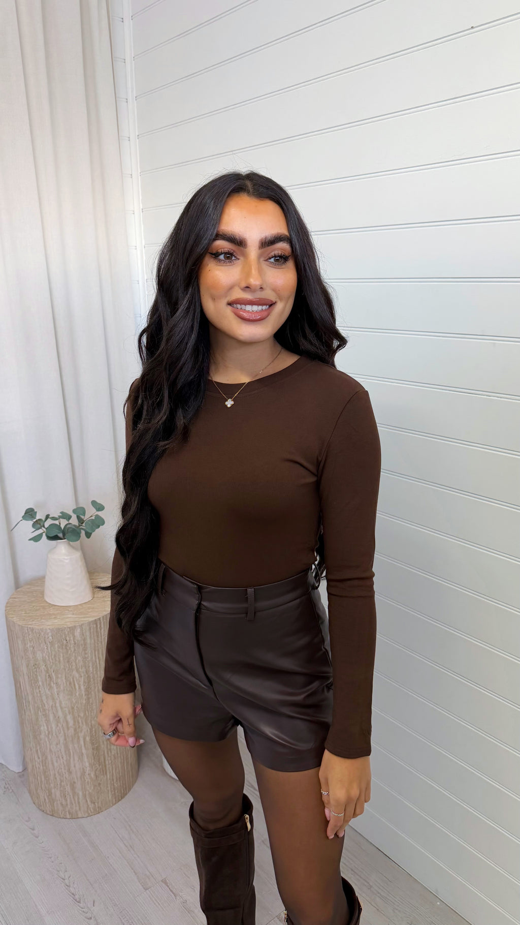 Thermal Long Sleeve Basic Top - BROWN