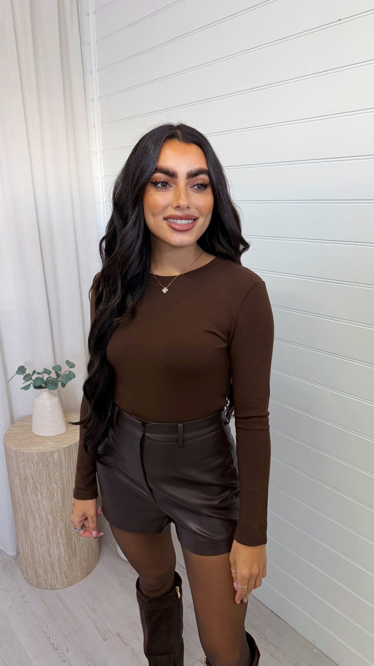 Thermal Long Sleeve Basic Top - BROWN