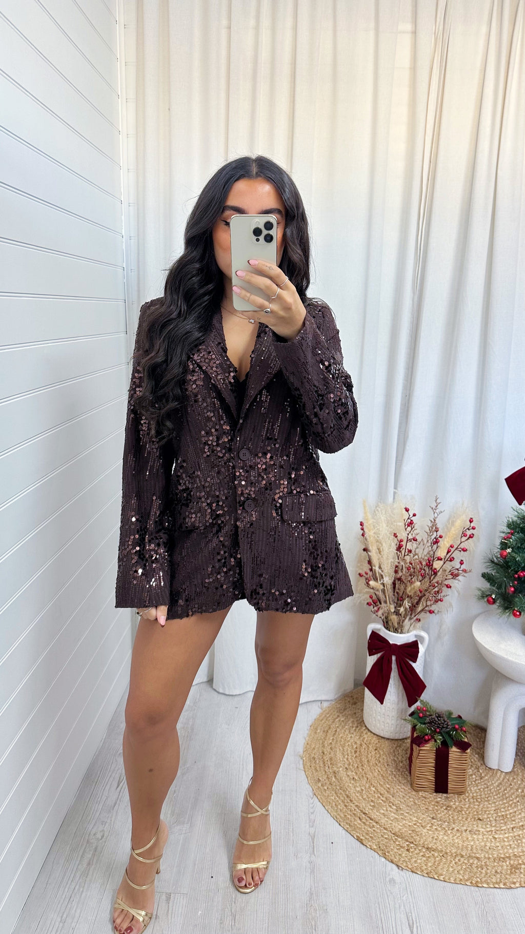 Sequin Embellished Tailored Blazer - BROWN