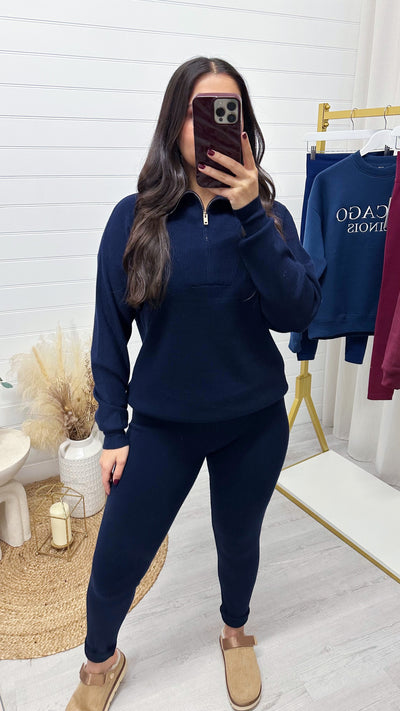 Soft Knit Half Zip Jumper and Leggings Co-Ord - NAVY