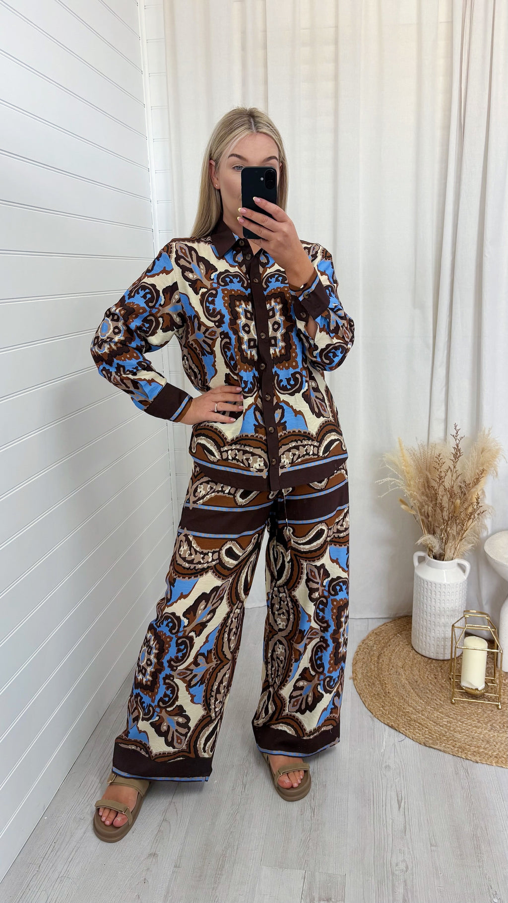 Vintage Paisley Swirl Shirt and Trousers Co-Ord - BROWN/BLUE