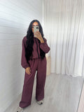 Check Wide Leg Co-ord - BURGUNDY