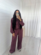 Check Wide Leg Co-ord - BURGUNDY