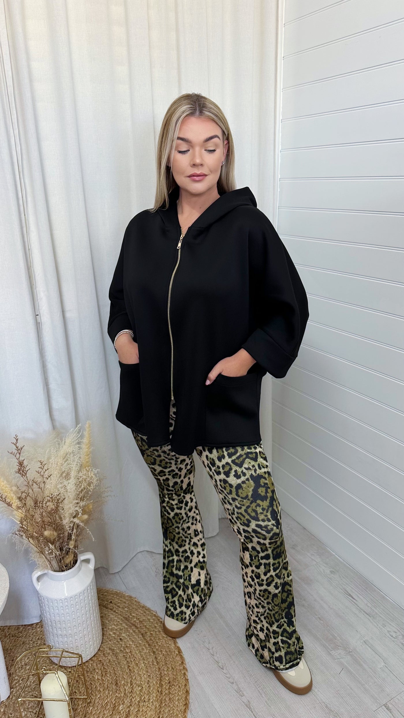 Textured Lightweight Hooded Jacket - BLACK