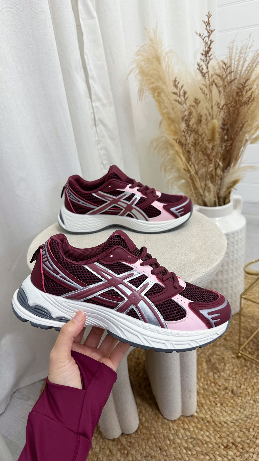 Classic Stripe Runner Trainers - BURGUNDY/PINK