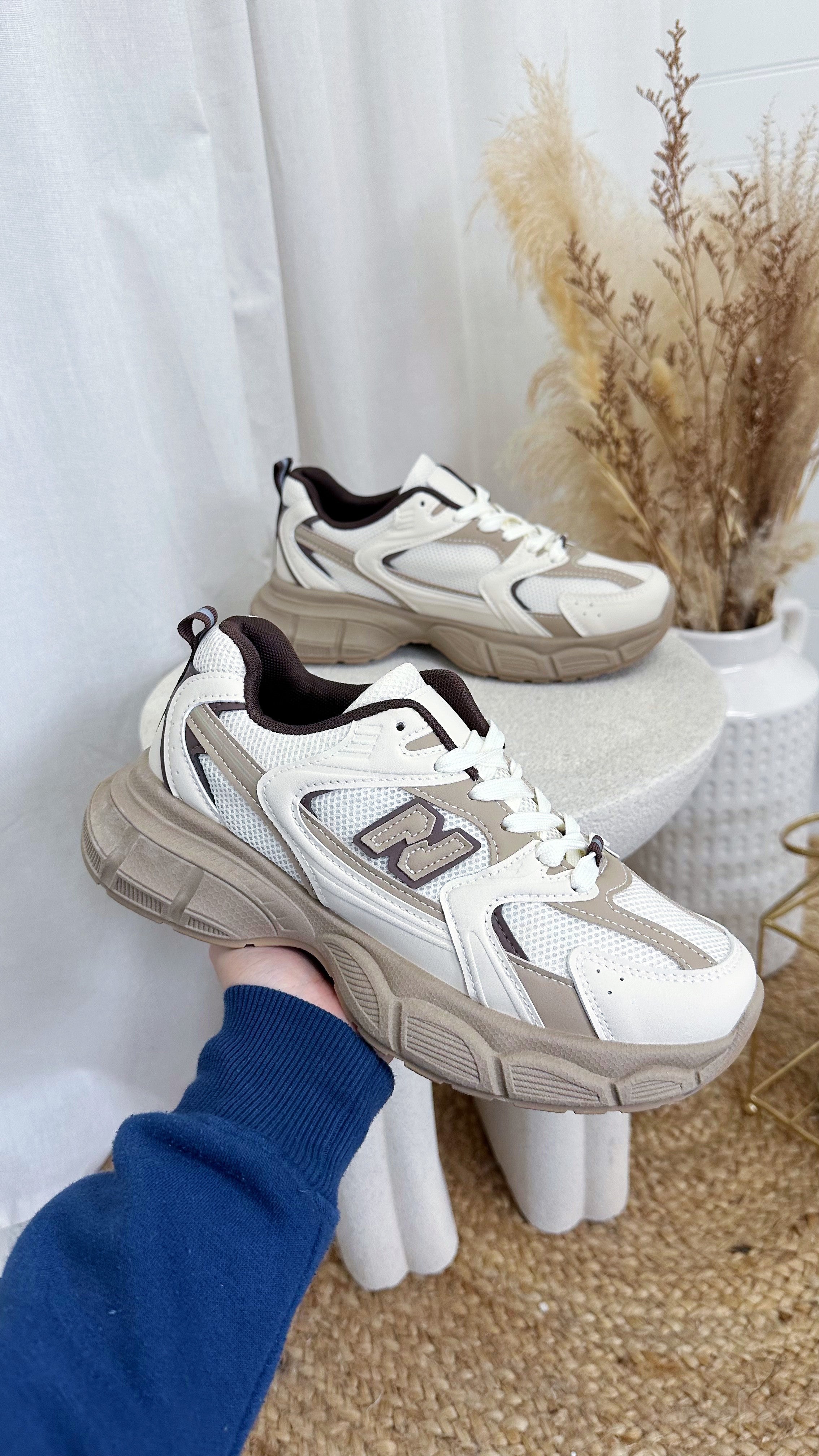 Chunky Sole Mesh Trainers - CREAM/TAUPE