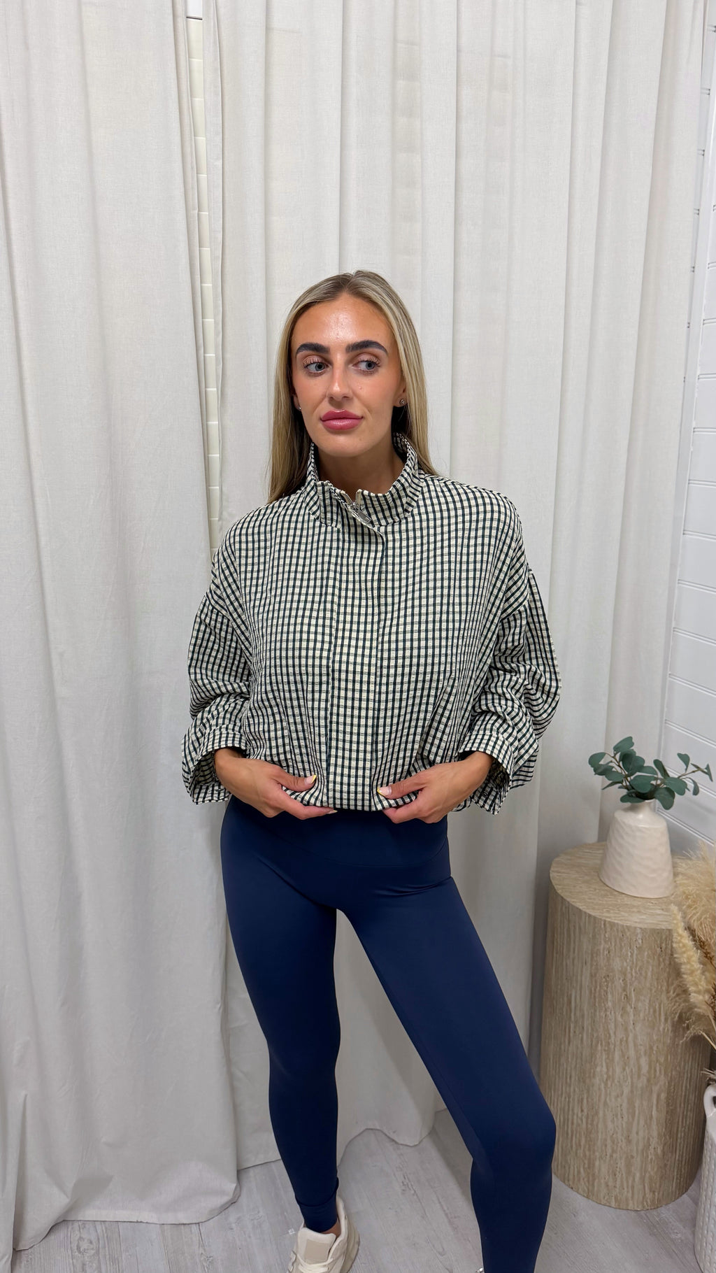 Lightweight Check Bomber Jacket - CREAM/BLACK