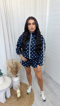 Retro Stripe Polka Dot Jacket and Shorts Co-Ord - NAVY