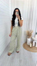 Relaxed Pinstripe Trousers - GREEN