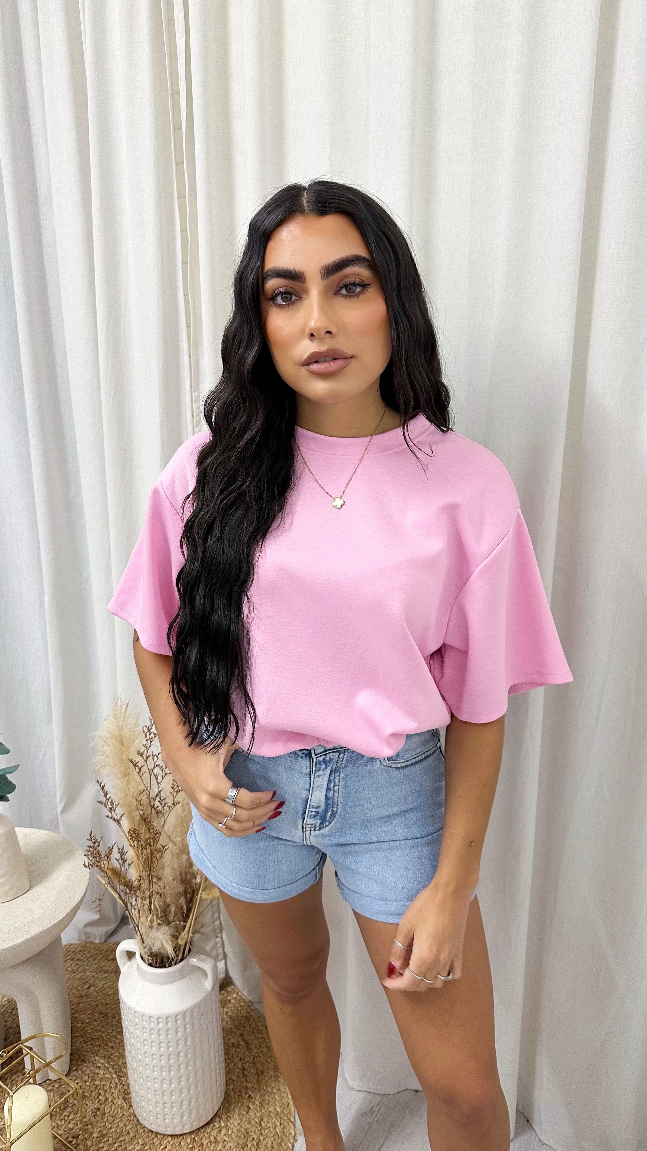 Short Sleeve Gathered Crop T-Shirt - PINK