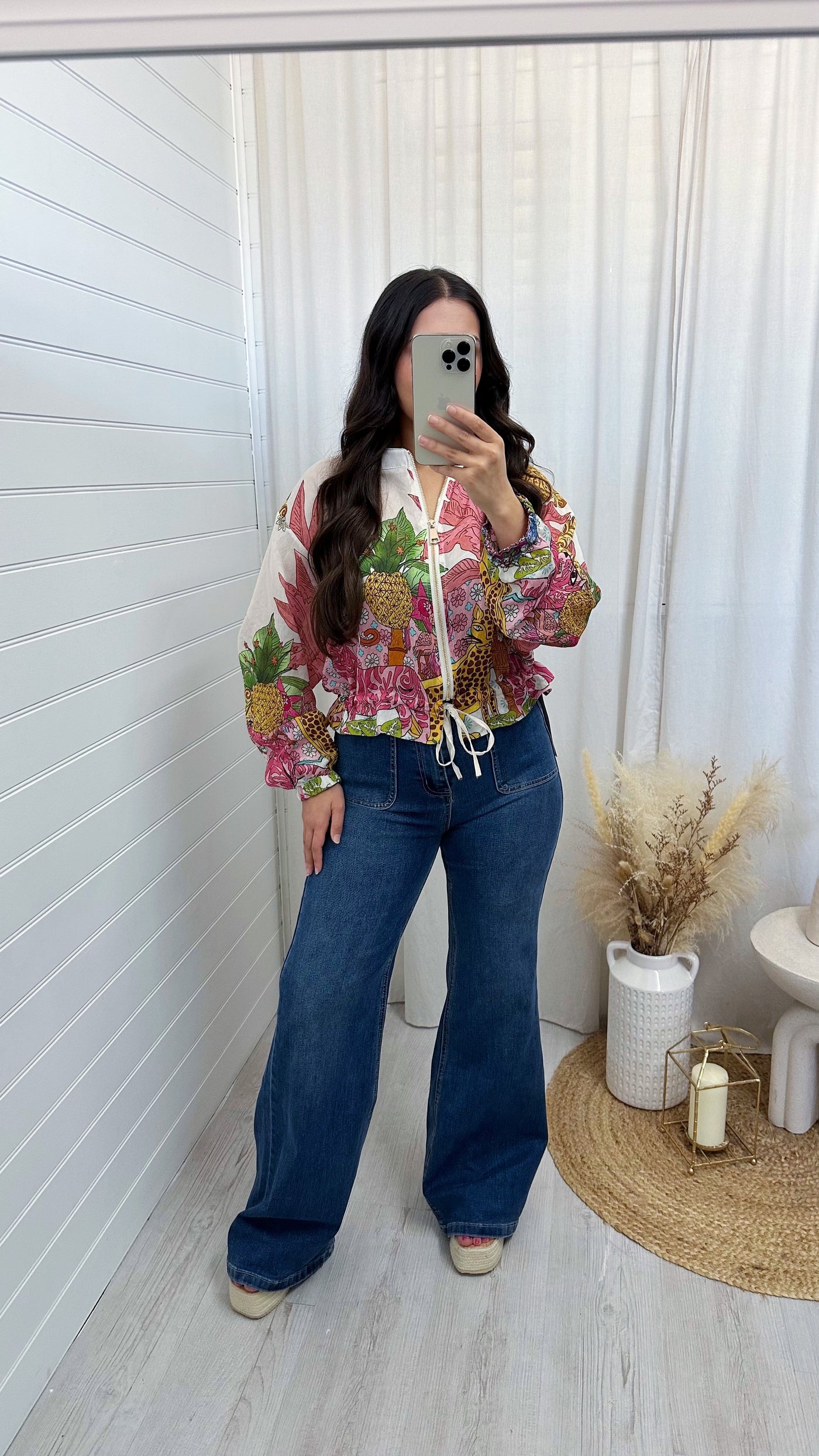 Floral Print Chiffon Bomber Jacket - PINK