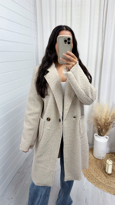 Mid Length Teddy Coat - BEIGE