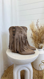 Western Fringe Cowboy Boots - TAUPE