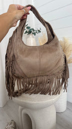 Suede Fringe Bag - BEIGE