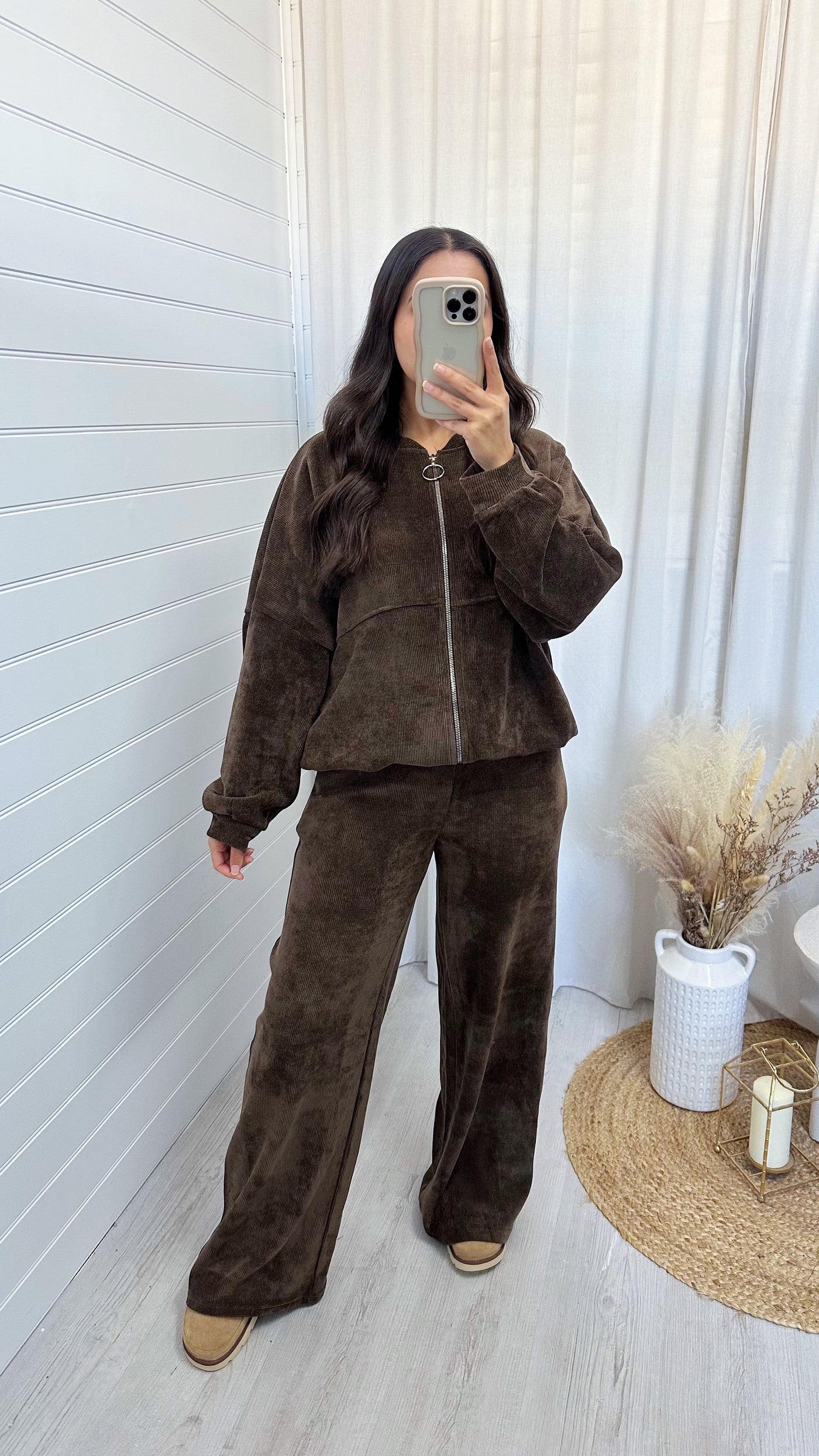 Cord Oversized Bomber Jacket and Joggers Co-Ord - BROWN