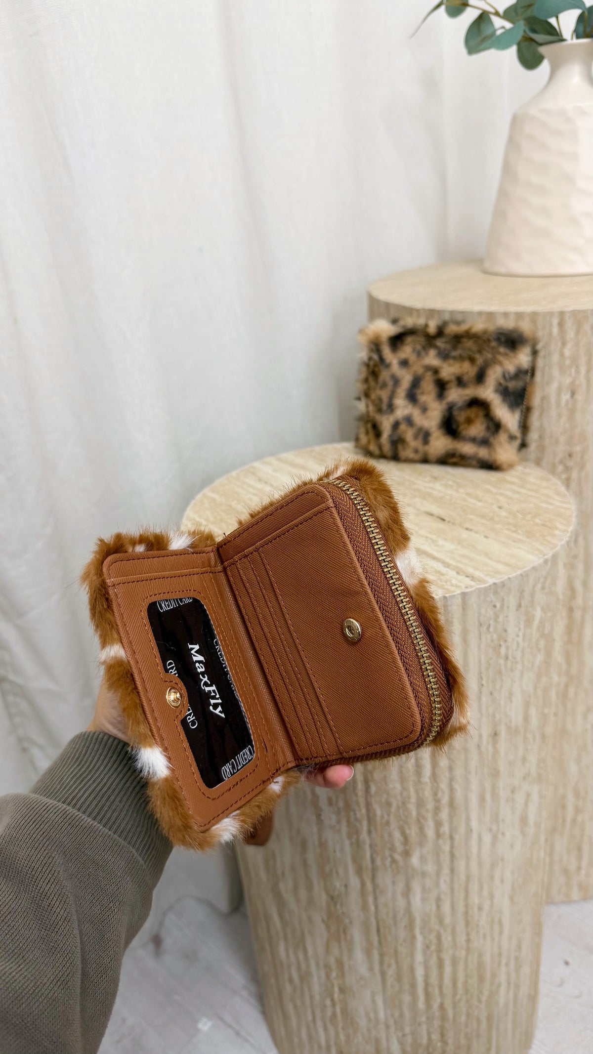 Deer Print Faux Fur Purse - TOFFEE