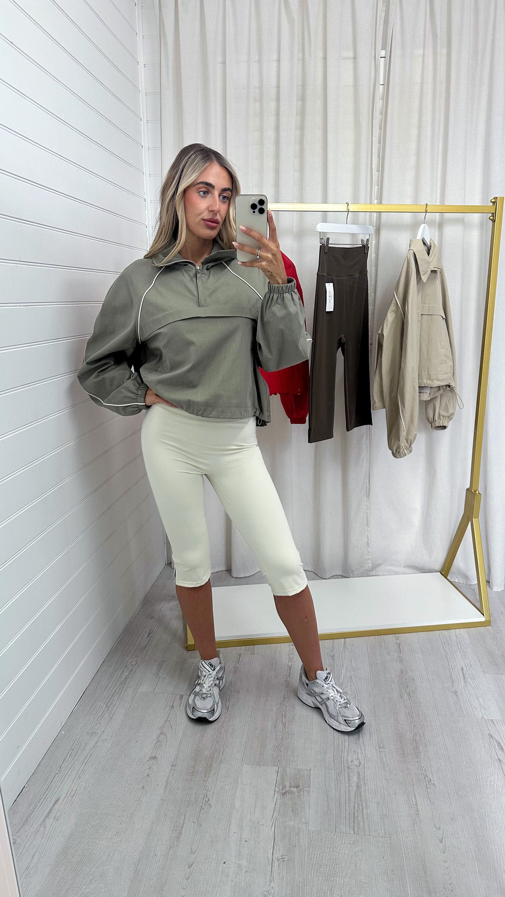 Piped Half Zip Windbreaker - KHAKI