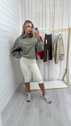 Piped Half Zip Windbreaker - KHAKI
