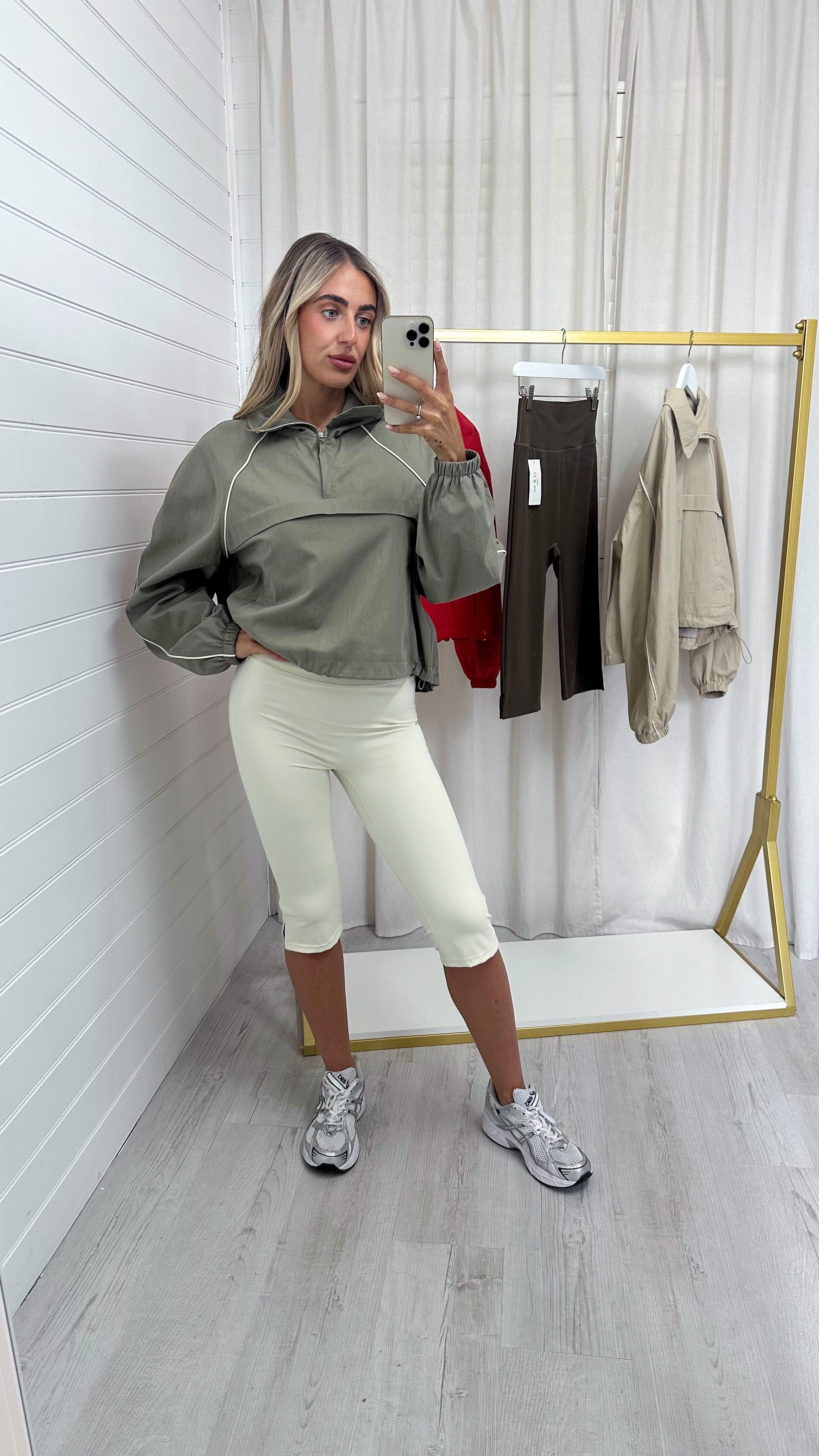 Piped Half Zip Windbreaker - KHAKI