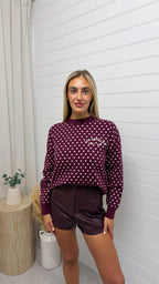 Los Angeles Polka Dot Knitted Jumper - BURGUNDY