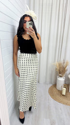Polka Dot Satin Midi Skirt - CREAM