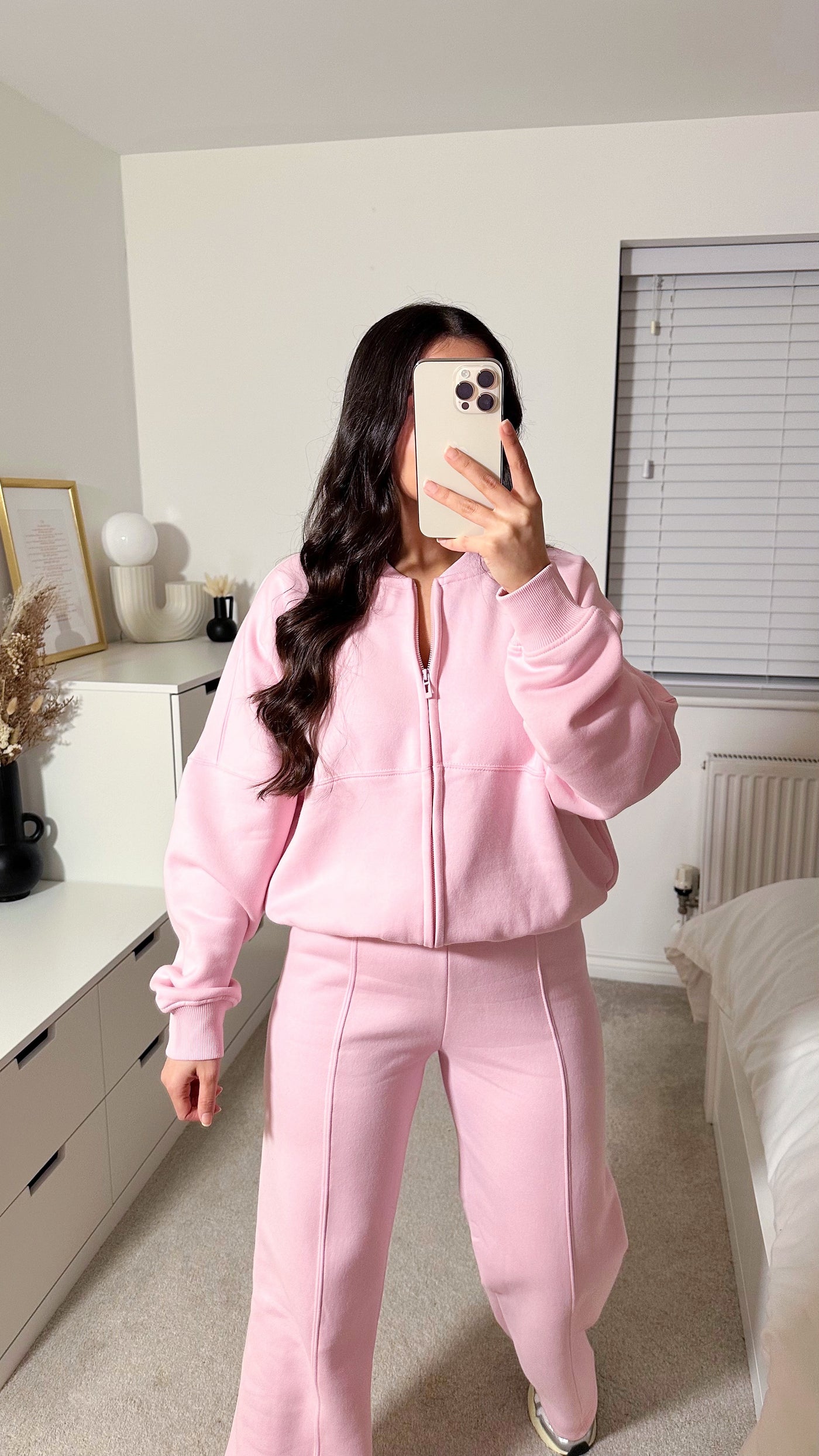 Bomber Jacket and Seam Front Joggers Tracksuit - BABY PINK